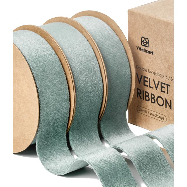 Juego de cinta decorativa Vitalizart Velvet de 1 pulgada y 14 m, color verde