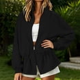 thumbnail image 5 of WIZUTIZ Women's Solid Color Zip Up Stand Collar Sweatshirt Jacket Elastic Cinched Waist Long Sleeve Casual Sporty Outerwear with Pockets, 5 of 8