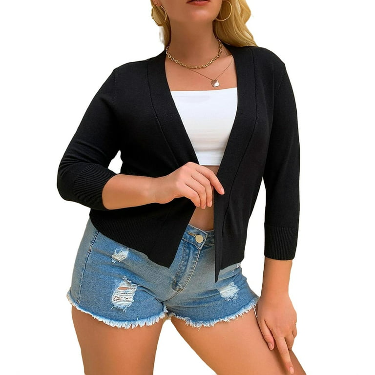 Casual Solid Cardigan 3/4 Sleeve Black Size Cardigans (Women's Plus) - Walmart.com