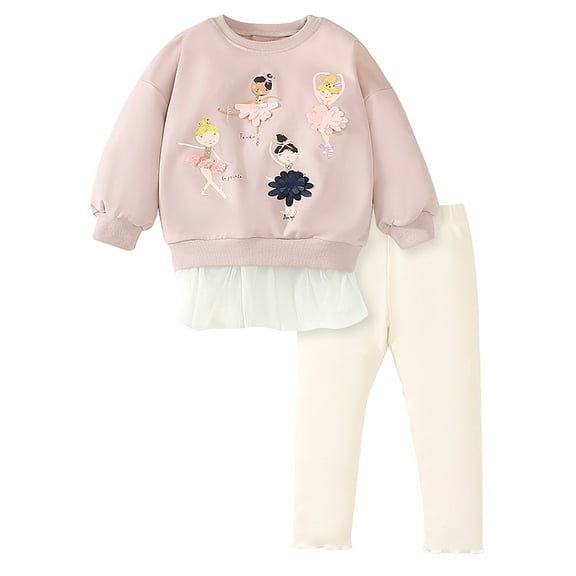 WIBACKER 2-7T Kid Toddler Girl Cotton Pullover Sweatshirt Tulle Tops and Ribbed Leggings 2Pcs Outfits Set - Dancer