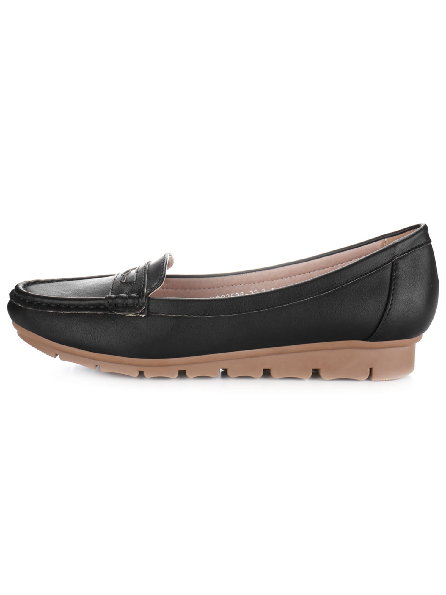Women Rounded Toe Strap Front Detail Slip-On Loafers Black US 7 ...