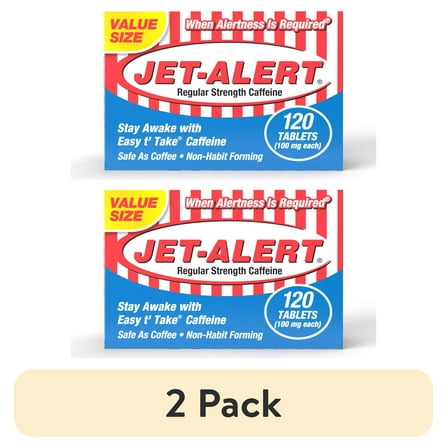(2 pack) Jet Alert Regular Strength Caffeine, Restore Mental Alertness, 100Mg, 120 Ct
