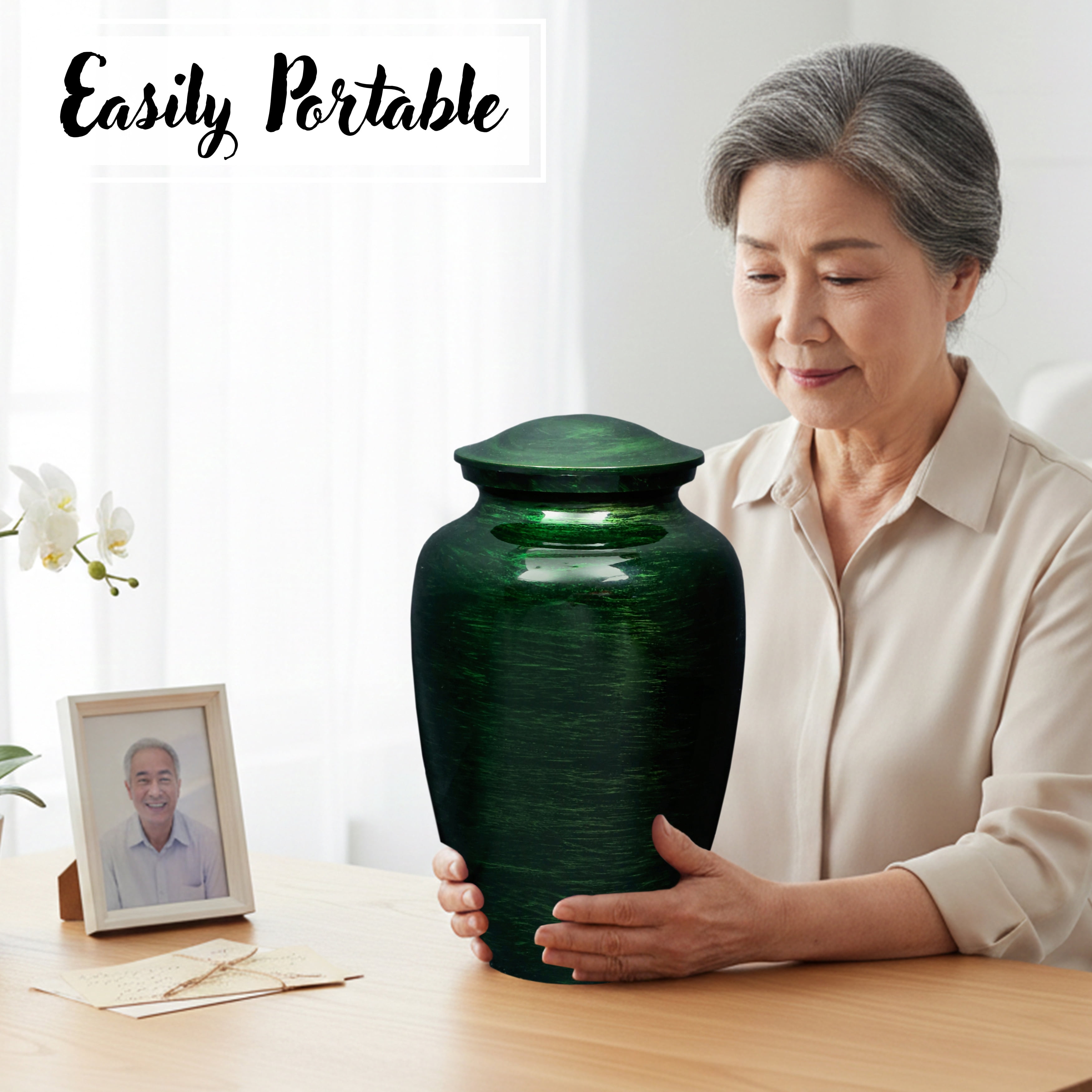 Aluminum Handcrafted Urn - Elegant Keepsake Holder for Adult Human Ashes (Forest Green)