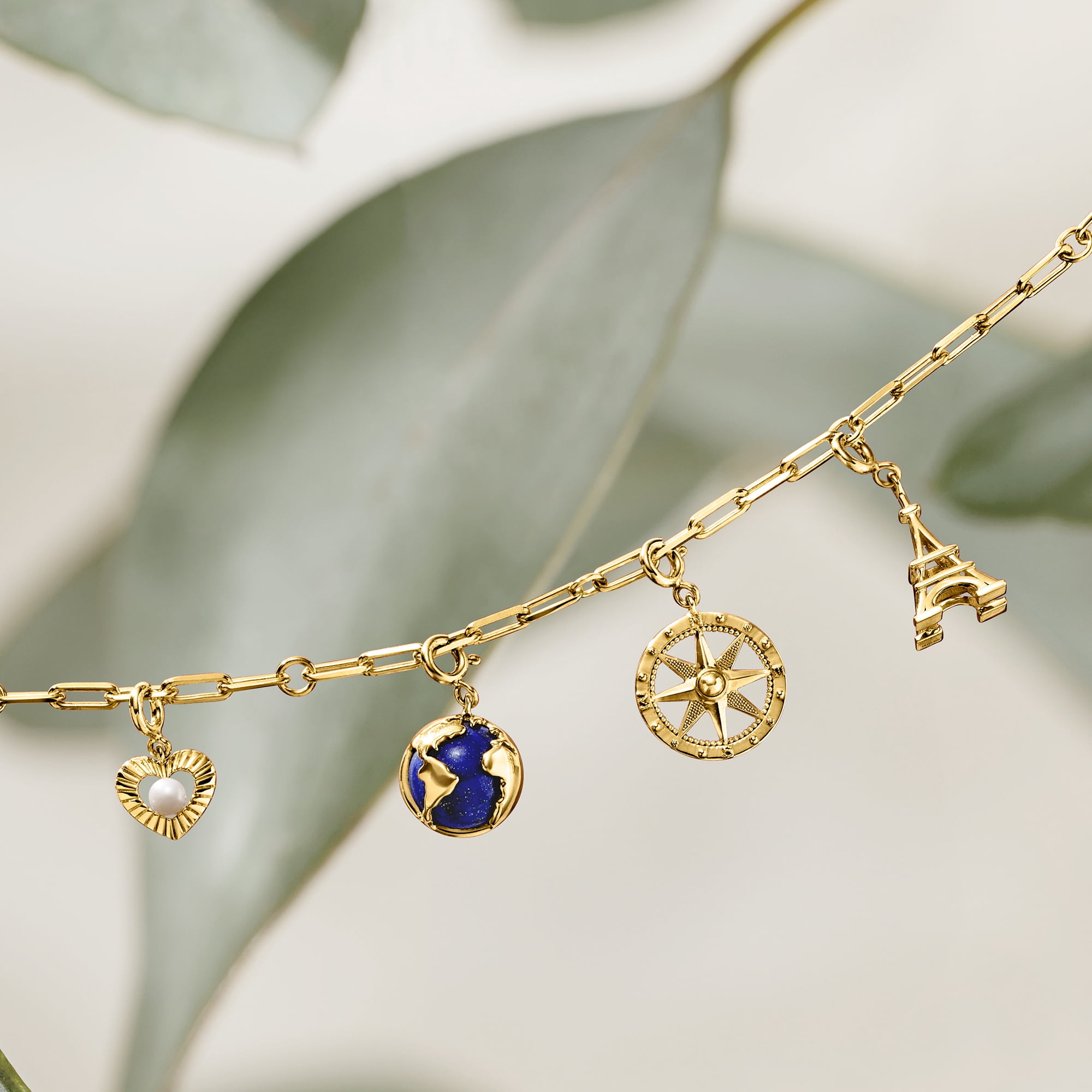 Ross-Simons Lapis and 18kt Gold Over Sterling Globe Charm, Women's, Adult