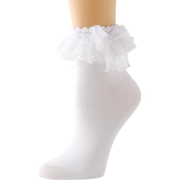 Lace Ruffle Frilly Socks for Women - Lace Ankle Socks with Bow