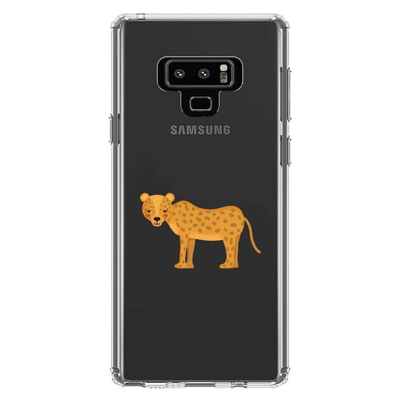 DistinctInk Clear Shockproof Hybrid Case for Samsung Galaxy Note 9 - TPU Bumper Acrylic Back Tempered Glass Screen Protector - Cartoon Cheetah Leopard
