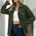 thumbnail image 2 of Women Shirt Jacket Turn Down Collar Single Breasted with Fake Pockets Oversized Jacket Shirt OD Green XXL, 2 of 7