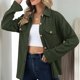 thumbnail image 2 of Chaqueta de la camisa de las mujeres Turn Down Collar Single Breasted con bolsillos falsos Chaqueta de gran tamaño Camisa OD Verde M, 2 of 7