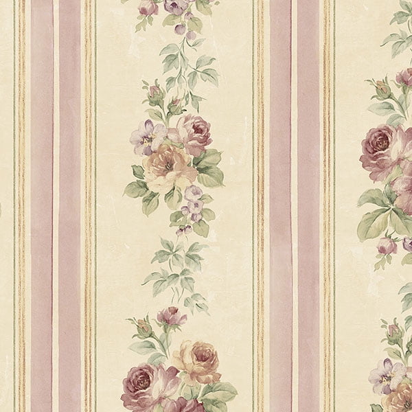 Norwall Rose Garden 2 CG28802 Small Rose Stripe Wallpaper Burgundy