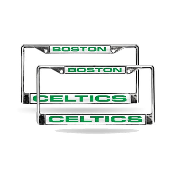 Boston Basketball Celtics (Set of 2) Chrome Metal Laser Cut License Plate Frame