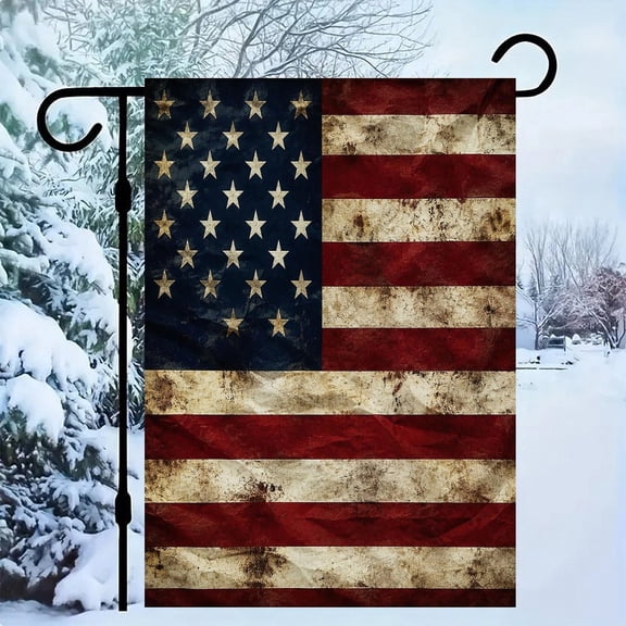 RKSupls Patriotic Linen Double Sided Garden Flag, Independence Day Themed Yard Decor, Weathered Flag Dark Stains Aged Outdoor Banner for Holiday Lawn