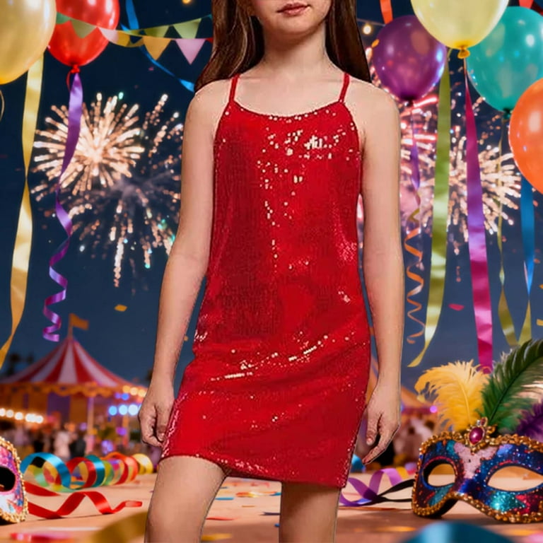 Mezzall Dresses Sequin Girls Dress Adjustable Spaghetti Strap Pencil Midi Bodycon Party Gown With Shiny Glitter For Teen Junior Youth Formal Events
