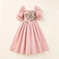 thumbnail image 3 of Glisme Big Girls Dress Embroidered Floral Puff Sleeve Square Collar Court-style Princess Girls Dresses, 3 of 3