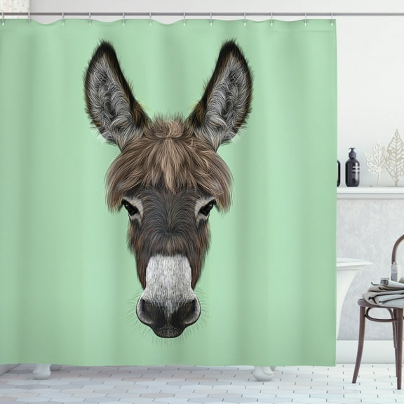 Ambesonne Donkey Shower Curtain, Illustrated Animal Portrait, 69"Wx70"L, Multicolor