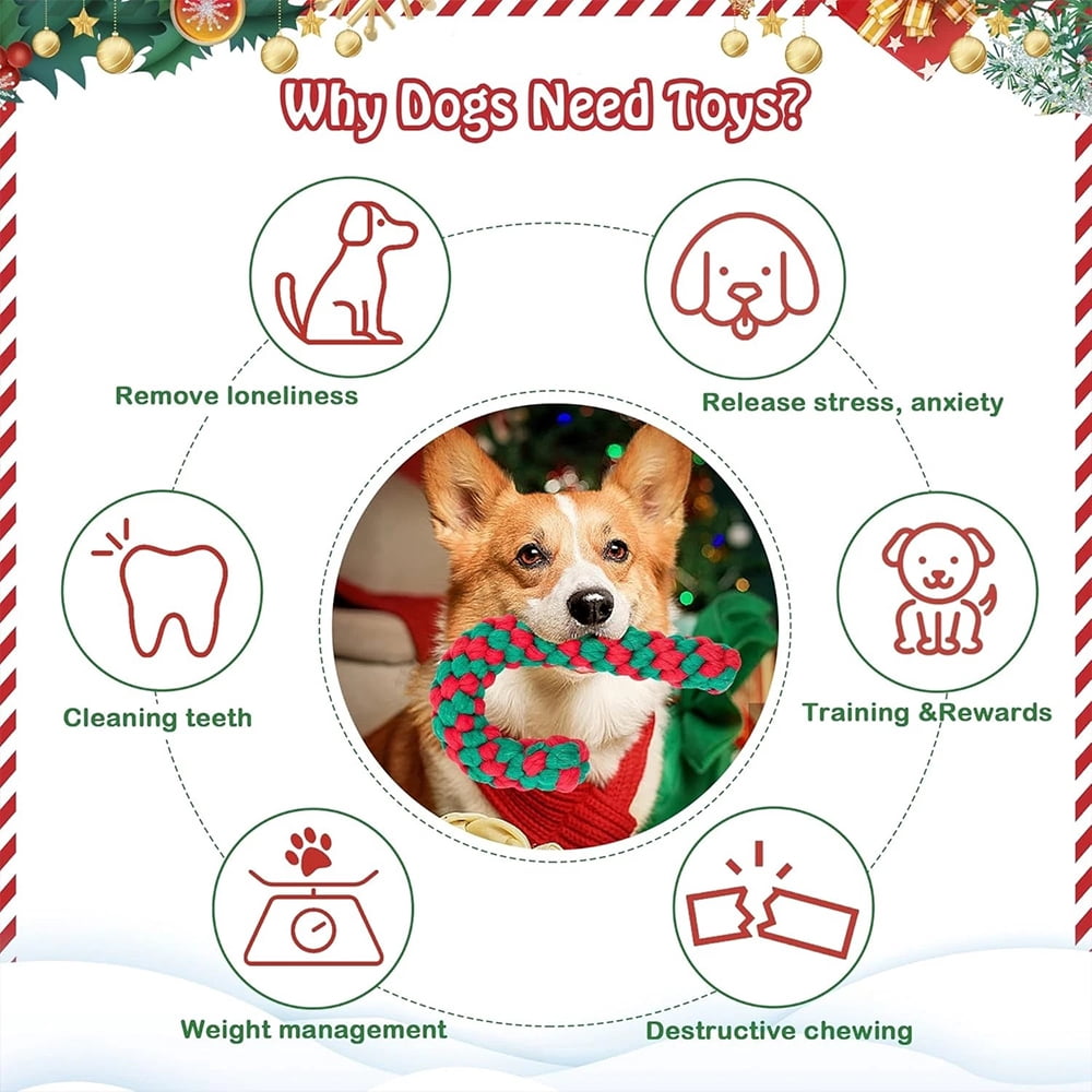 UPSKY 10Pack Christmas Dog Rope Toys Sturdy Interactive Puppy Chew Toys for Dogs Teething Training