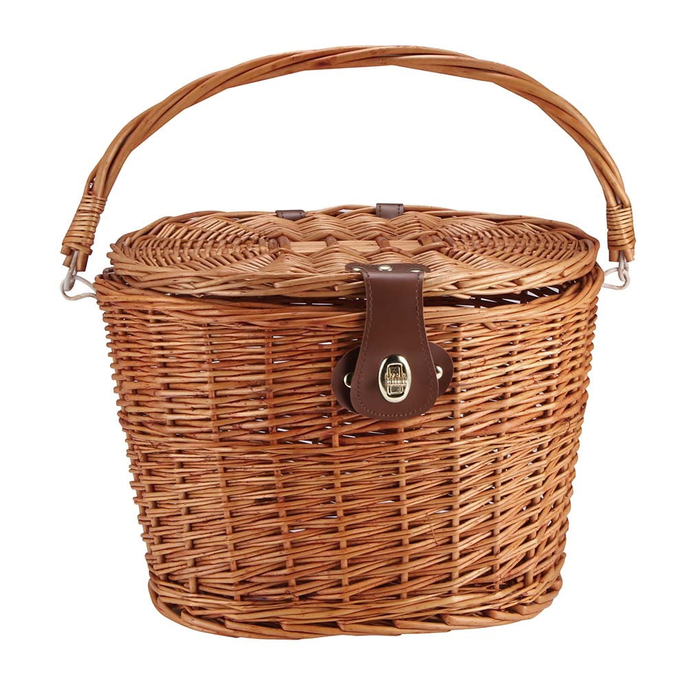 Large Brown Wicker Bicycle Bike Basket With Lid & Handle Bike Shopping Picnic 