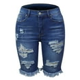 thumbnail image 6 of Frontwalk Ladies Midi Trousers Hole Denim Jeans Skinny Bottoms Travel Soft Mini Pants Ripped Shorts Dark Blue 2XL, 6 of 7