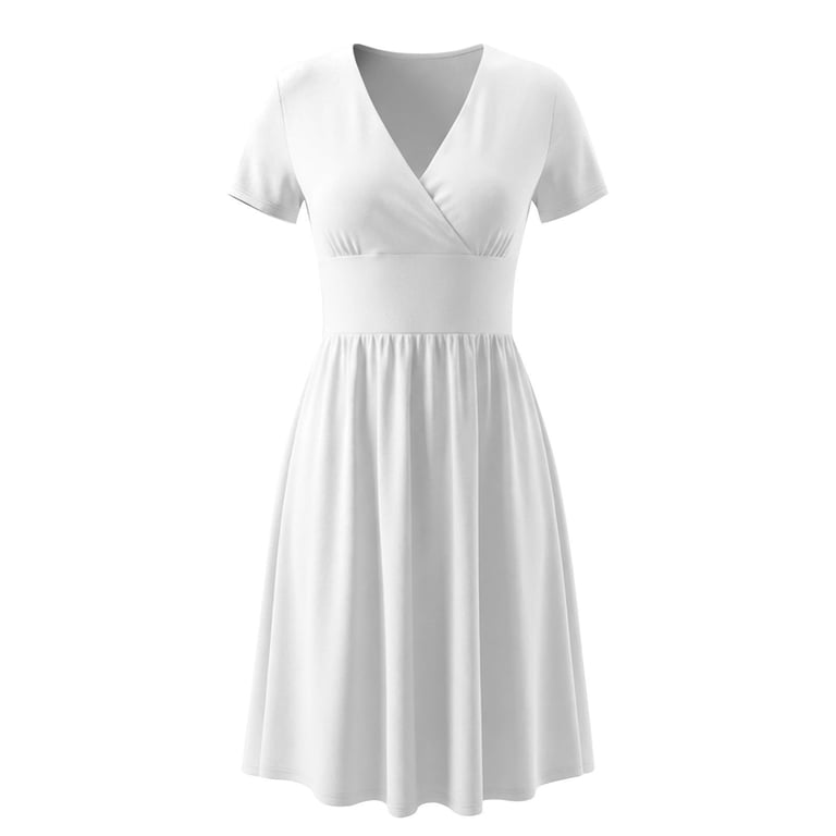 white party dresses for curvy figure Women's Plus Size Polyester Summer Sheath Dress Knee Length Empire Waist Up To 50% Off