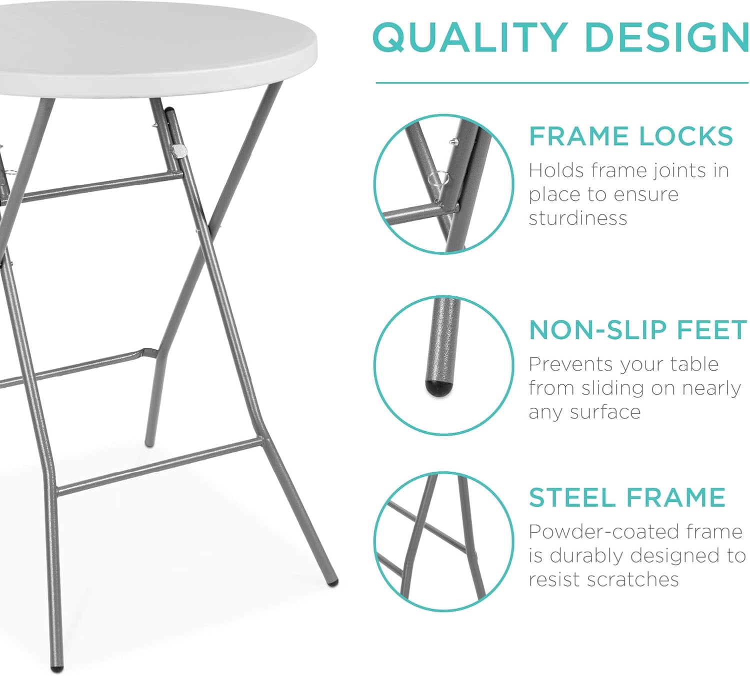 Homy Casa 31.5" Folding Table, Portable Indoor High Top for Gatherings, Dining, and Parties, White