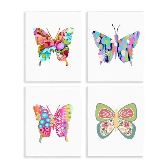 Stupell Industries Bold Patterned Butterflies Insects Painting Unframed Art Print Wall Art, 11 x 14, Set of 4