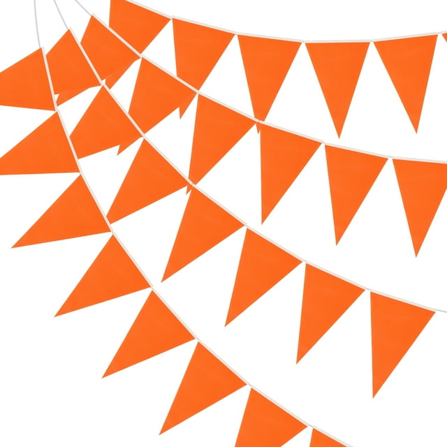 Banderas de Banderín Uxcell de 100 pies, Cuerda Colgante, Triángulo, Banderines DIY para Fiesta Naranja 60 Pcs