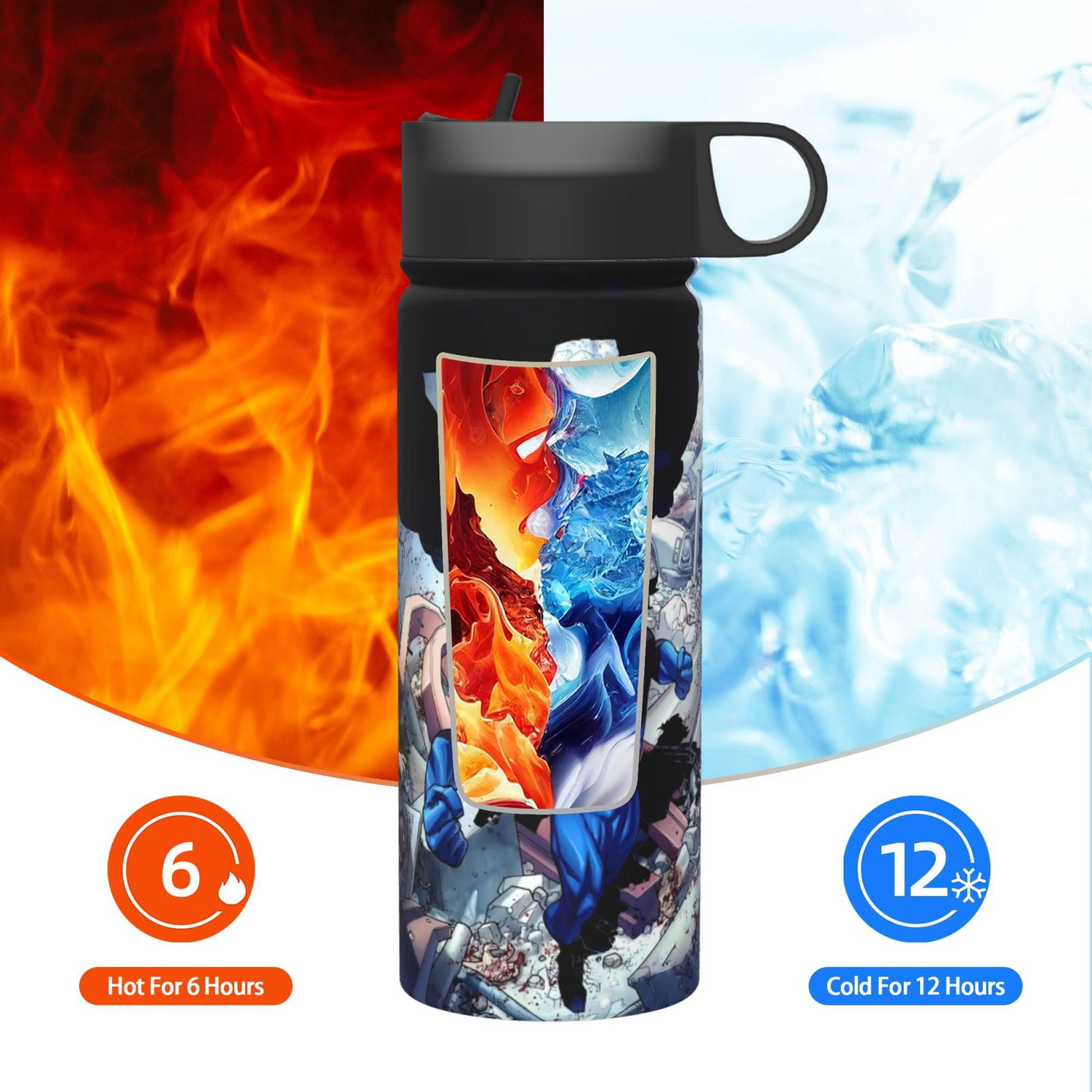 Invincible Insulated Water Bottle with Straw Lid, 18 oz Double Wall Vacuum Stainless Steel Kids Cup, Leak Proof Sports Thermos for Travel Fitness Hiking Outdoors