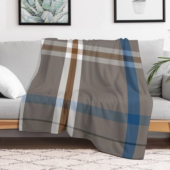 Plaid Brown And Blue Blanket 30"x40"(80x100cm) Anti-Pilling Flannel Throw Blanket Lightweight Soft Fleece,All-Season Couch And Bed Blanket for Home Travel Made in the Canada