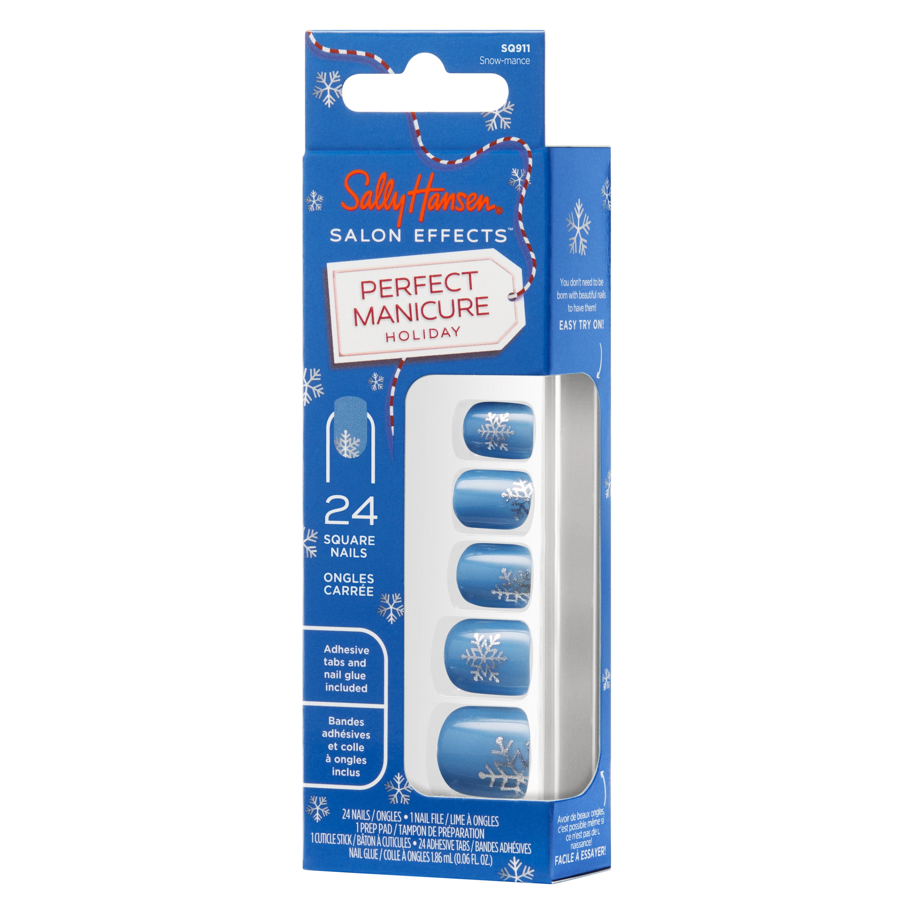 Sally Hansen Perfect Manicure Press On Nail Kit, Holiday Collection, Snow-mance, Square