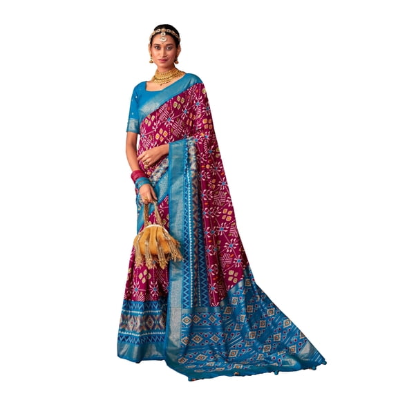 Traditional Ethnicwear Maroon Cotton Silk Ikkat Print Saree