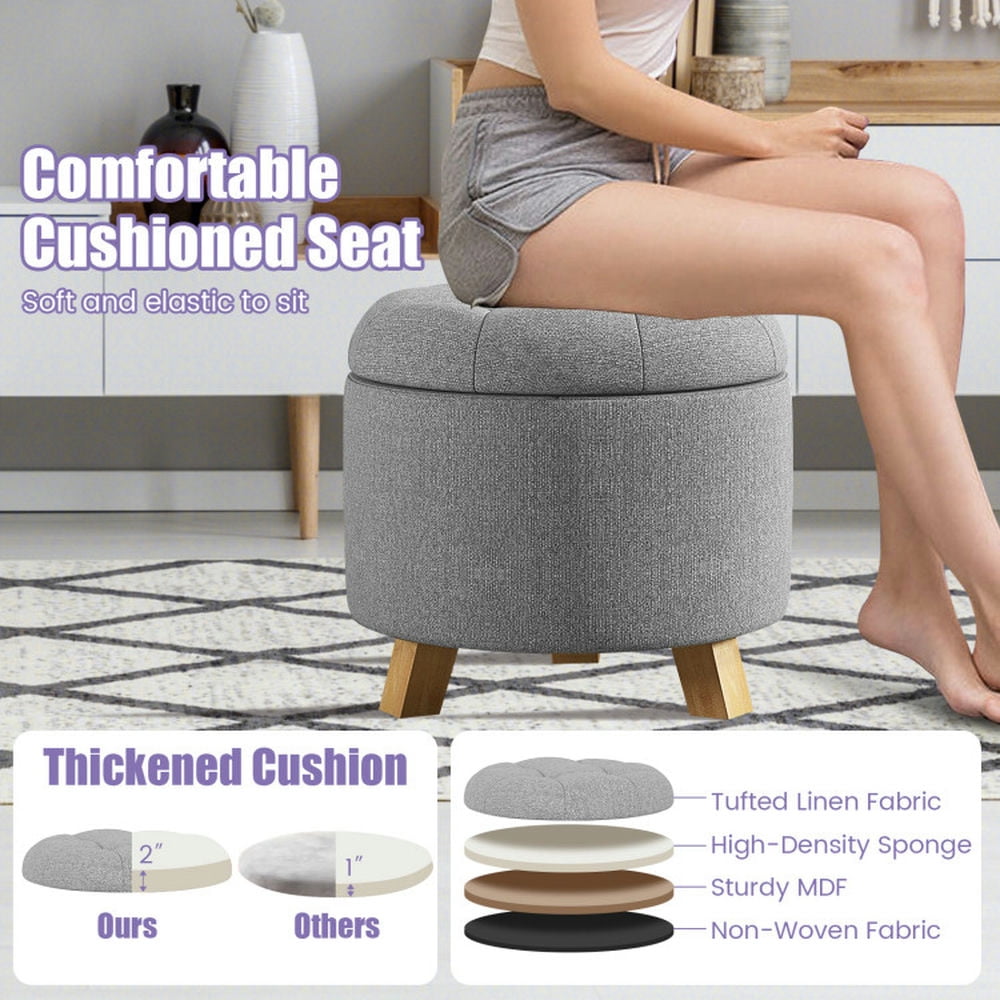 Finihen Ottoman, Foot Stool, Upholstered Round Ottoman with Solid Rubber Feet, for Living Room, Bedroom, Dressing Room, Gray Finihen Ottoman, Foot Stool, Upholstered Round Ottoman with Solid Rubber Feet, for Living Room, Bedroom, Dressing Room, Gray