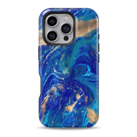 DesignSkinz Scratch-Resistant Hard Slim Case Compatible with iPhone 16 (Compatible with MagSafe) - Vivid Blue Gold Acrylic