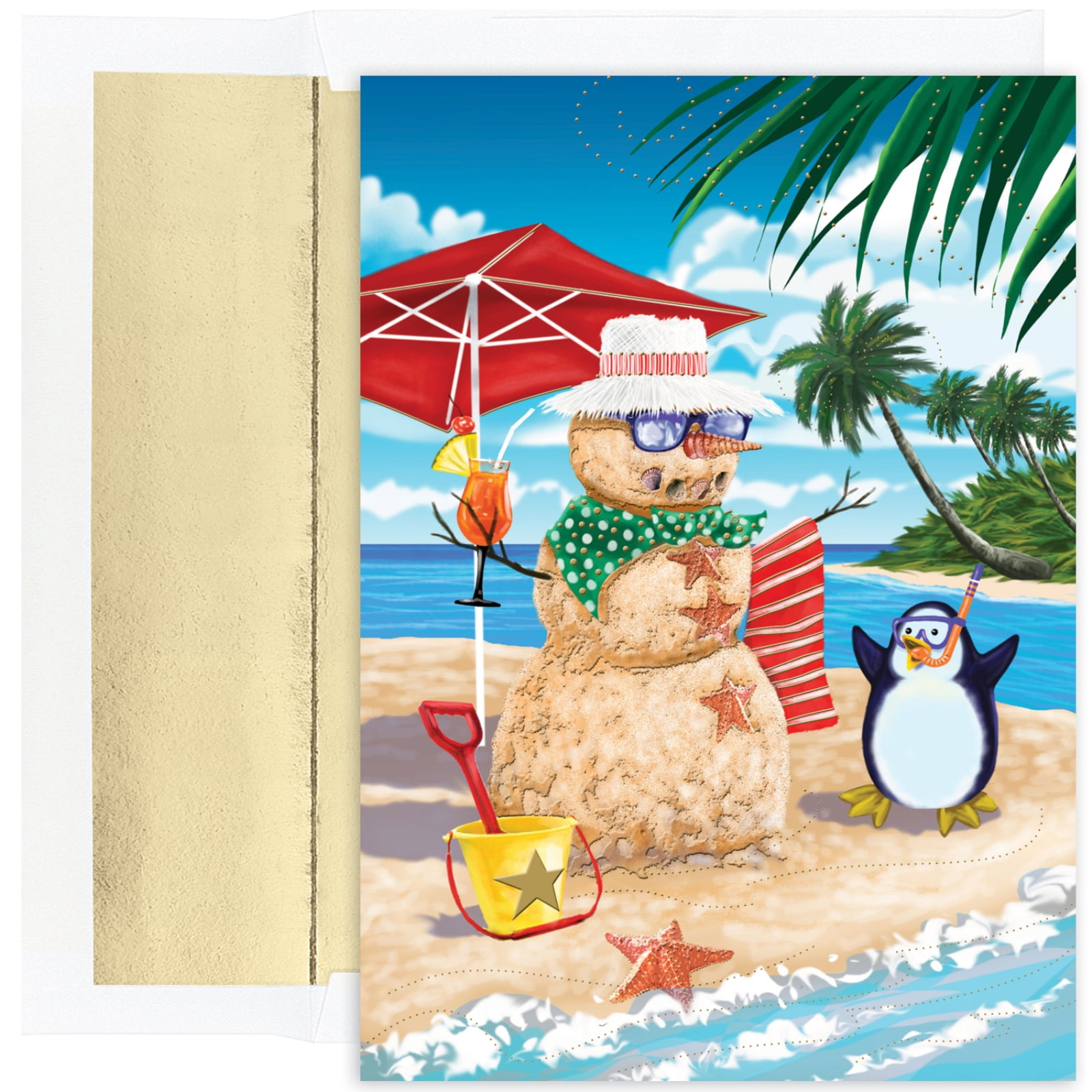 Details about   Snowman Hawaiian Shirt Beach Sandcastle Seagull  Ocean Christmas Greeting Card 