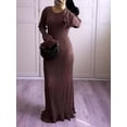 thumbnail image 5 of Female Fall Fashion Long Sleeve Maxi Dress Ribbed Knit Boat Neck Bodycon Casual Dresses Going Out Outfits Dark Brown S, 5 of 7