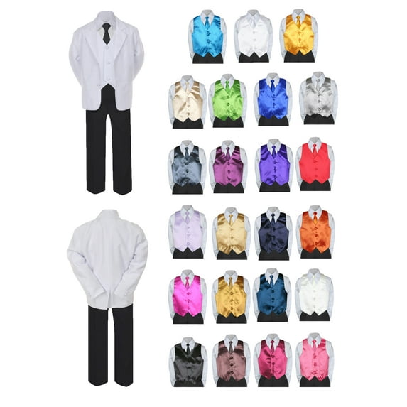 7pc Boy Formal Necktie Black White Suit Set Satin Necktie & Vest Baby Sm-20 Teen