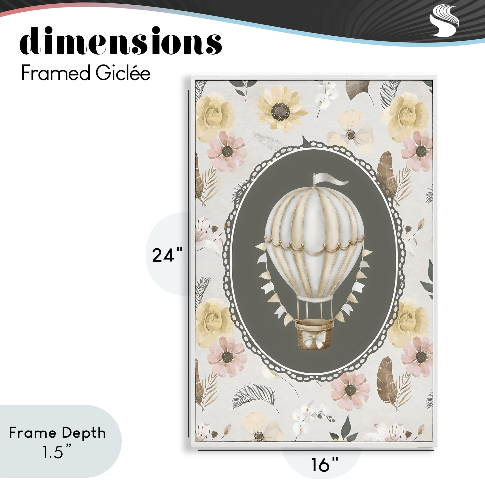 Stupell Industries Sunnyside Balloon over Florals White Framed Giclee Art, design by Ink Drop Loft
