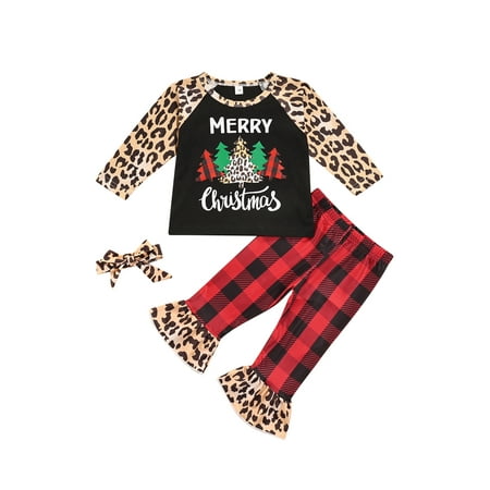 

BeQeuewll Baby Girls Christmas Clothes Set Long Sleeve T-Shirt and Flared Trousers