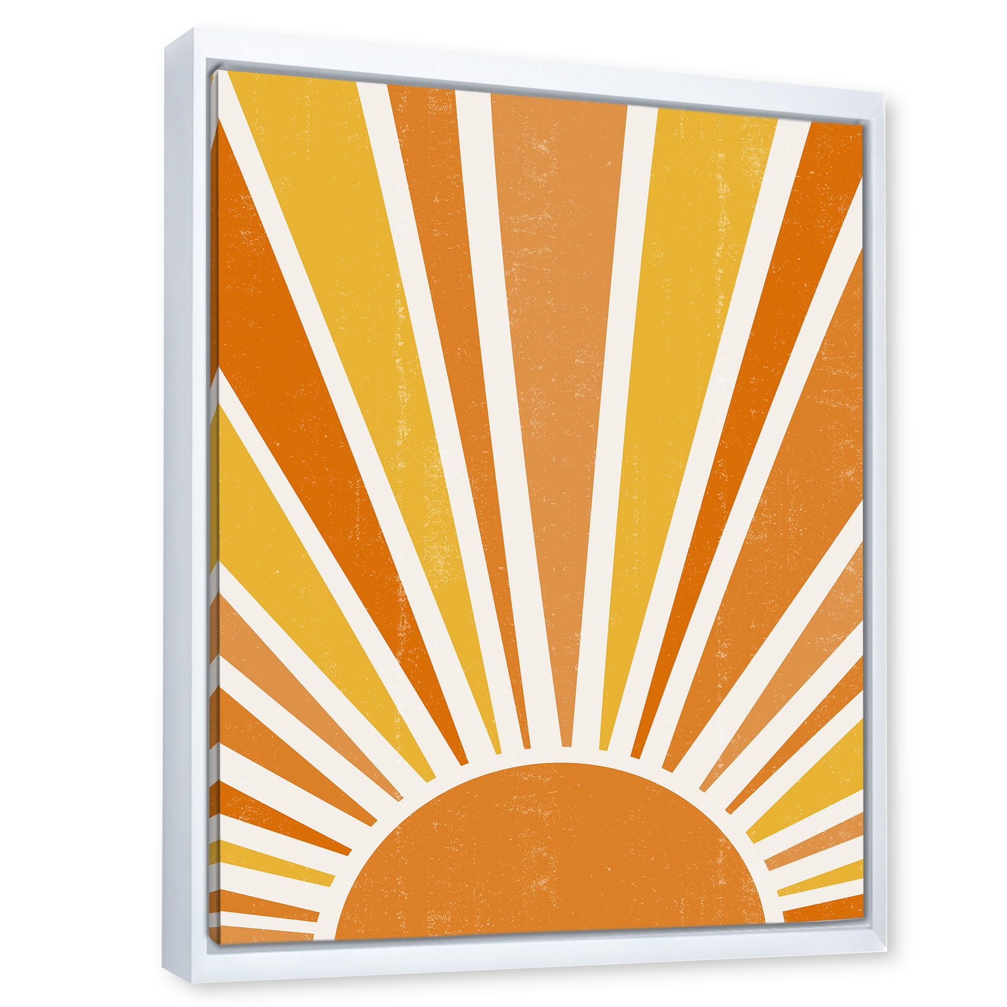 Designart 'Minimal Bright Shining Orange Sun Rays II' Modern Framed Canvas Wall Art Print