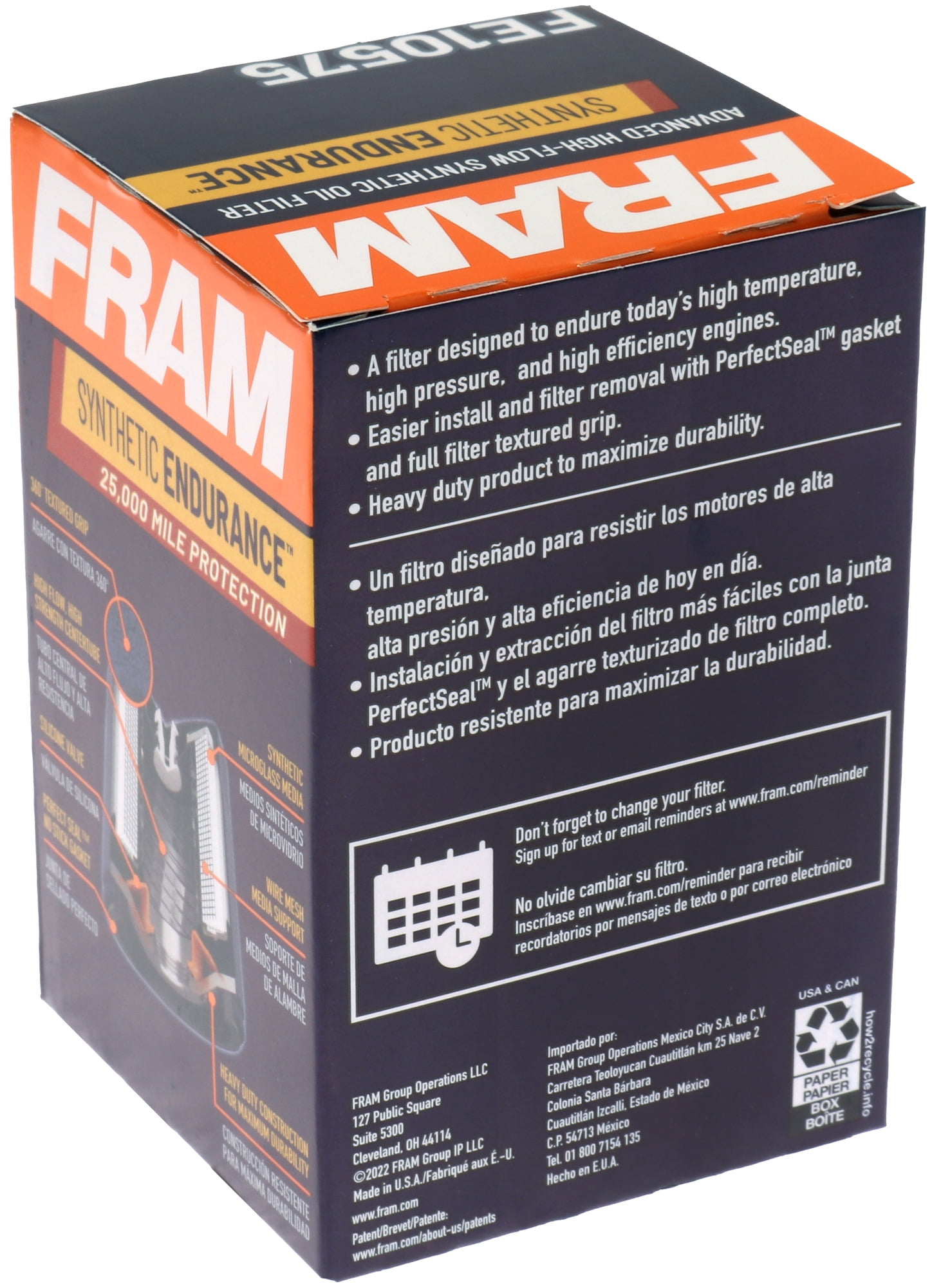 FRAM Synthetic Endurance Premium Oil Filter, FE10575, 25K mile Replacement Filter for Select Vehicles