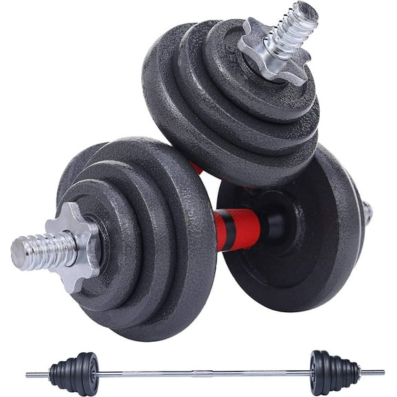 Adjustable Dumbbell Set, 22/33/44/66/105 lbs Metal Barbell 2 in 1 Weight Pair, Anti-Slip Handle, All-Purpose, Home, Gym, Office, Fitness (Barbell 105LB or 48.5LB Dumbbell Pair)