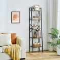 thumbnail image 2 of 5-Tier Industrial Ladder Bookshelf, Narrow Ladder Shelf, Tall Standing Bookshelf, Skinny Open Ladder Shelf, for Living Room, Home Office, Kitchen, Bedroom, Metal Frame, Greige, 2 of 17