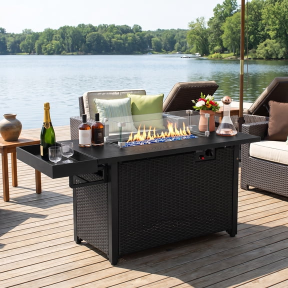 Dreischwarz 52" Rectangle 50000 BTU Propane Rattan Finish Rattan Fire Pit Table