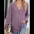 thumbnail image 4 of Camisa Henley de Larga para Mujer, Cuello en V, Suéteres Casuales Elegantes, Ropa de Moda para Otoño. Rojo Púrpura XXL, 4 of 10