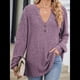 thumbnail image 4 of Camisa Henley de Larga para Mujer, Cuello en V, Suéteres Casuales Elegantes, Ropa de Moda para Otoño. Rojo Púrpura L, 4 of 10