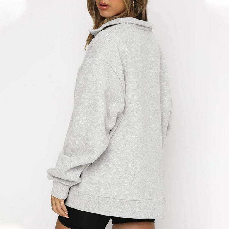 Yyeselk Women Quarter Zip Long Sleeve Sweatshirt Collar Oversized Casual  Lightweight Hoodie Sweater Winter Fall Spring Y2K Pullover Loose Fit  Clothes