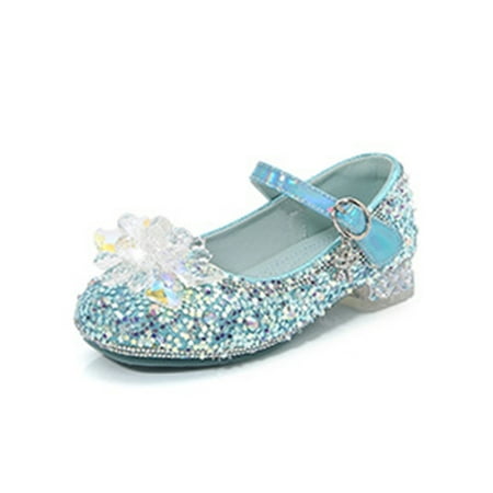 

Eloshman Girls Dress Shoes Ankle Strap Flats Comfort Mary Jane Sandals Wedding Casual Glitter Princess Shoe Non-slip Blue 5C