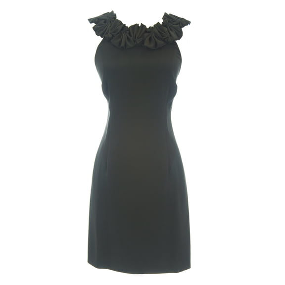 ANNE LEMAN Women's Black Ruffle Trim Courchevel Sheath Dress 99904 Size L