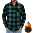 thumbnail image 2 of Breezora Men's Warm Flannel Shirt with Brushed Fleece Lining Cold Weather Plaid Long Sleeve Top for Autumn and Winter L Size Blackish Green, 2 of 5