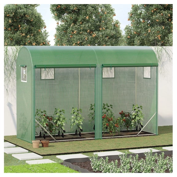 Walk-in Greenhouse 10x3x7ft, Lean-to Steel Frame, UV Protection, 4 Windows & 2 Doors for Flowers, Vegetables, Tropical Plants, Succulents