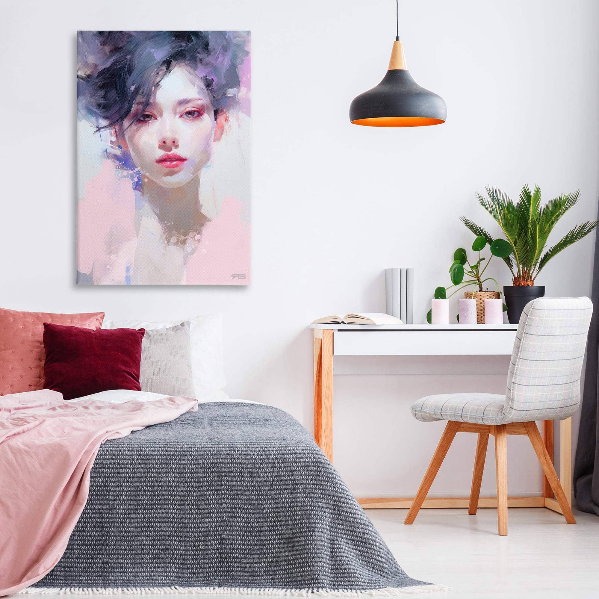Stupell Industries Purple Haired Woman Novelty Painting Gallery Wrapped Canvas Art Print Wall Art, 30 x 45