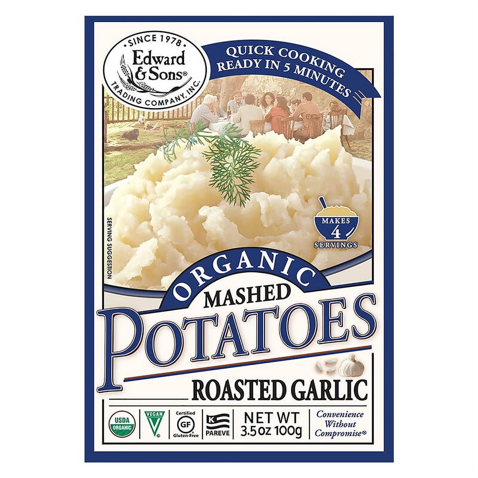 Edward & Sons, Organic Mashed Potatoes, Roasted Garlic, 3.5 oz (100 g)(Case of 6)